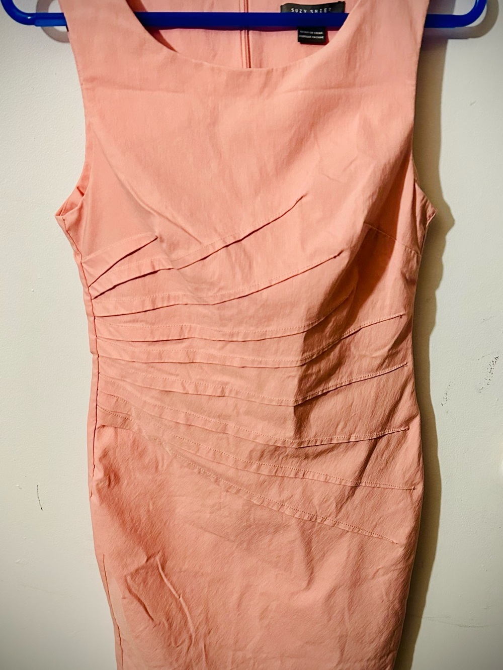 Suzy Shier Peach Sleeveless Midi Sheath Dress